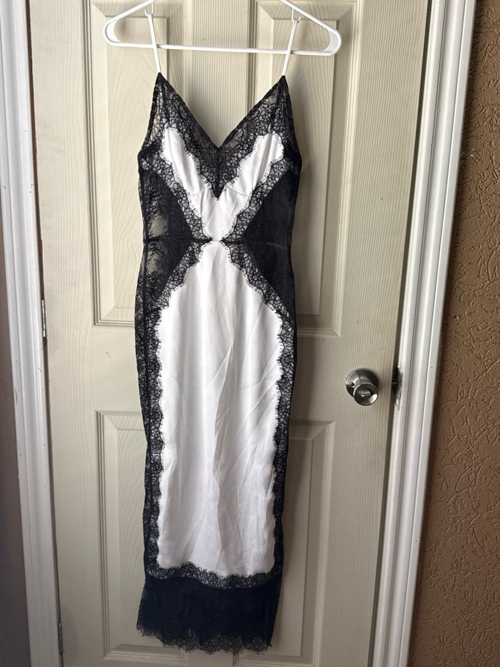 REVOLVE NBD Black and White Lace Maxi Slip Dress